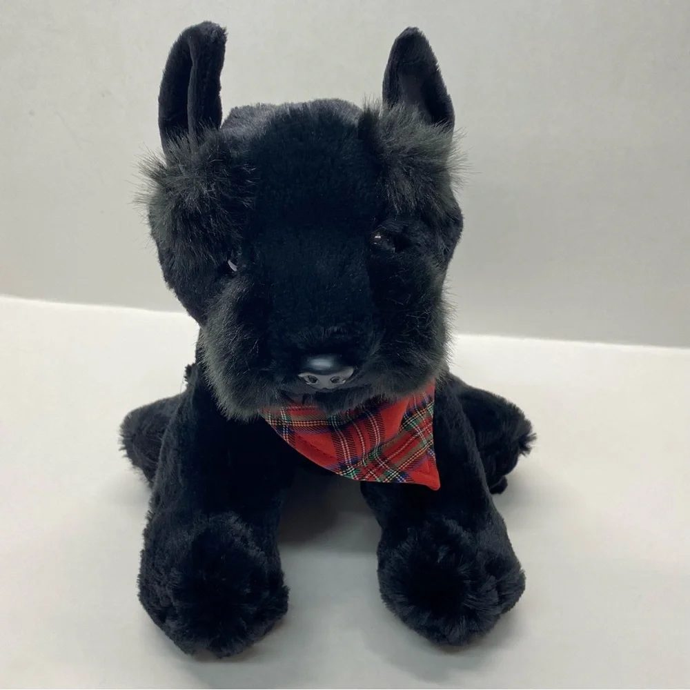 Aurora Scottish Terrier Scottie Dog Plush Black Plaid Bandana Stuffed Animal Toy